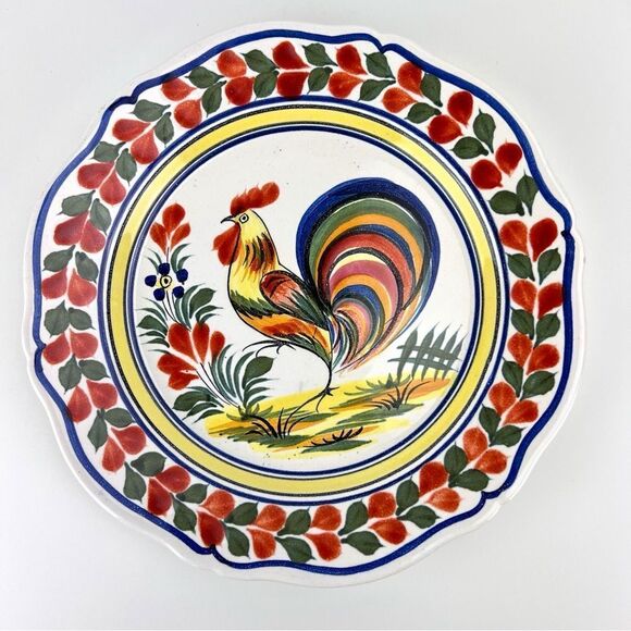 Henriot Quimper France Multicolor Rooster 10" Wall Hang Plate Hand Painted - Picture 1 of 7